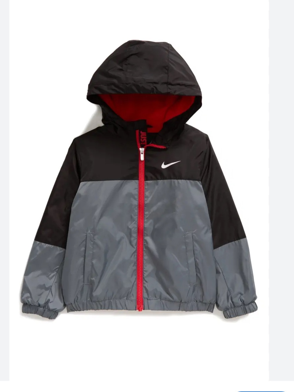 Nike Kids' Just Do It Fleece Lined Windrunner Jacket Grey Black